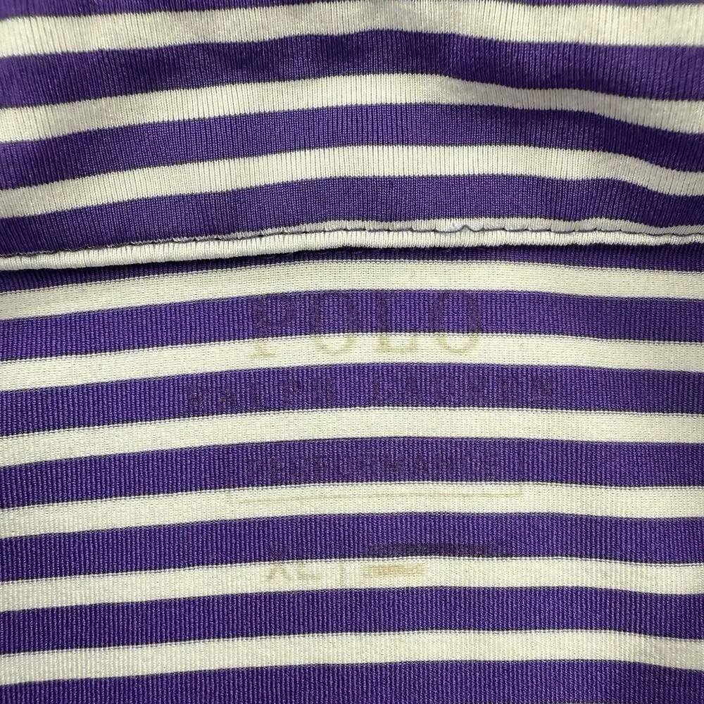 Ralph‎ Lauren Performance Polo Shirt Men XL Purple Striped Polyester Golf.